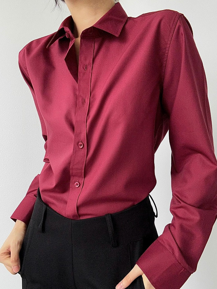 Shirt Unisex Pointed Front Collar Wine Cuff with Ouji Red Lolita Button