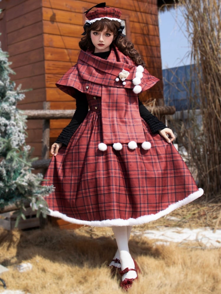 Red Plaid Pattern Christmas Vibes Scarf Cape