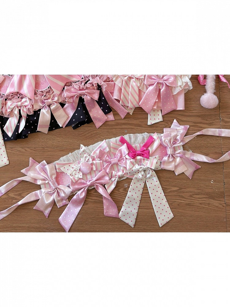 Polka Dot Bow Hairband with Striped Accents - sedef