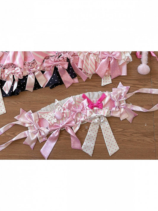 Polka Dot Bow Hairband with Striped Accents - sedef