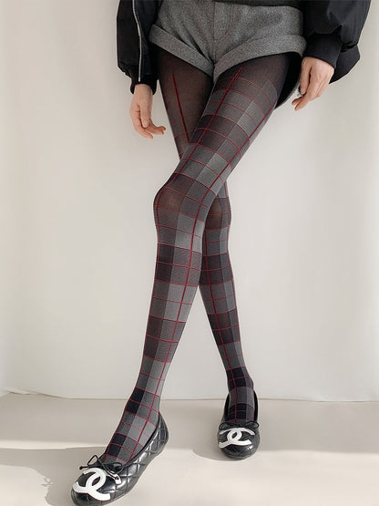 Black-Grey Red Tights Grid