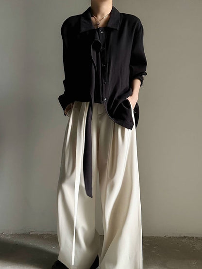 Loose Collar Lolita Draping Long Ouji Shirt Retro Black Pointed with Ribbon