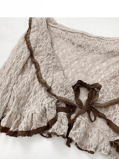 Kawaii Fashion Lace Cami Cardigan Braun kariert Bittersüß mit Millard Kleid Muster