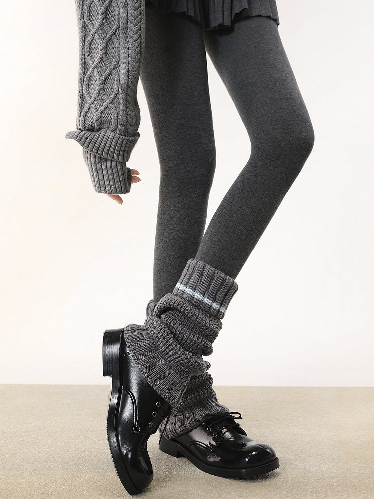Striped 4 Pattern Warmers Colors Anti-Slip Cuffed Knitted Leg
