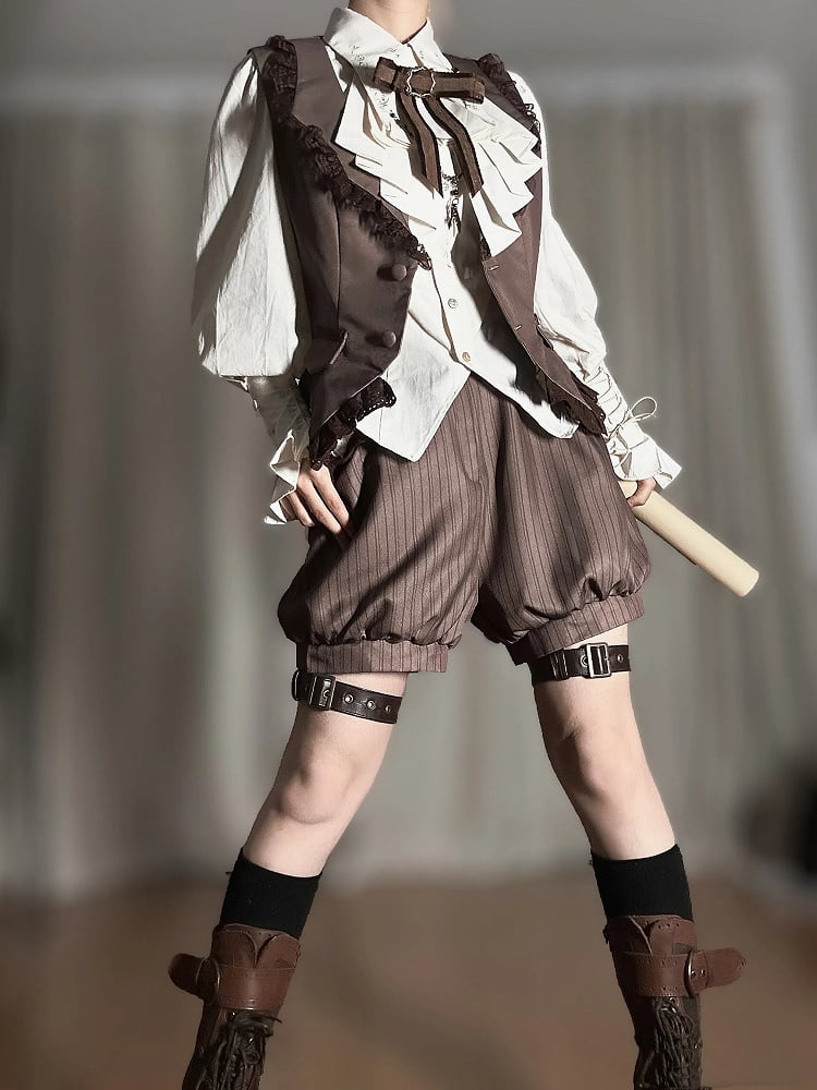 Brown Ouji Lolita Detective Set with Waistcoat and Bloomer Shorts