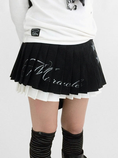Black star print layered pleated mini skirt from innomoood