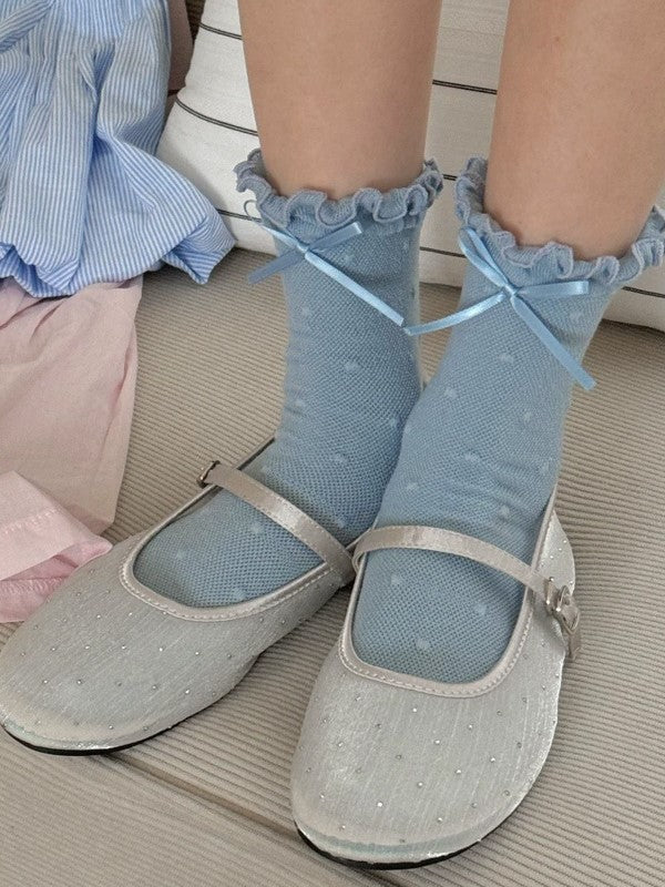 Muster Polka-dot Bowknot Details Wadenbündchen Socken Rüschen Weiß/Schwarz/Rosa/Blau/Gelb