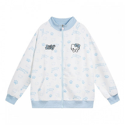 ブラック/ピンク/ライトブルーのキティ柄 ジップアップ スウェットシャツ