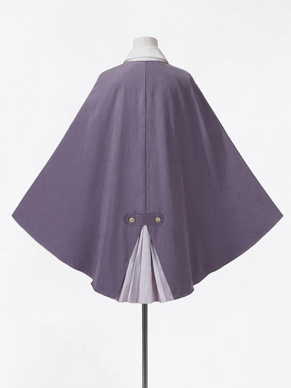Magic Carnival Purple & White Bow Tie Blouse with Striped Skirt and Cape Set - Xiong Dou Jiang