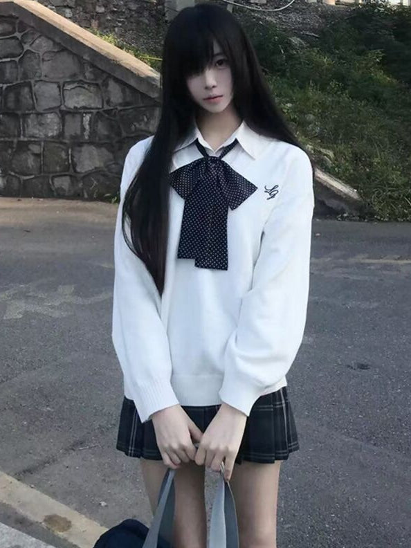 Blue/Black/Gray/White V-neck Embroidery Sweater Letter