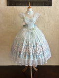 Mint Green Lolita JSK Gown with Lily Print and Tulle Overlay - White Sugar Girl