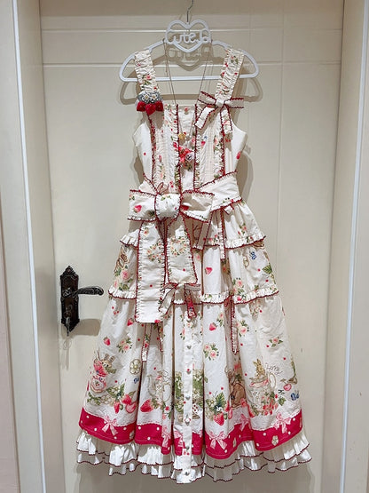 Bunny Pink House Kleid Saumdruck Lolita Red Fashion und Erdbeere