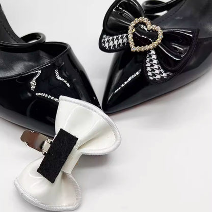 Glossy PU Leather Bow Shoe Clips - Lolita Shoe Accessories