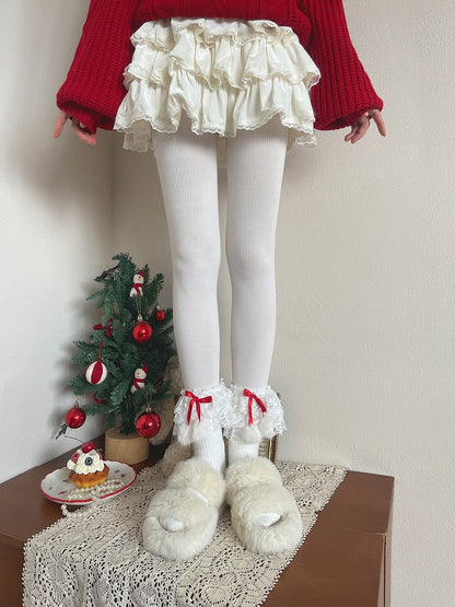 Socks Ruffle Multi-Layer Pom-Pom Lolita with 3 Colors Decoration