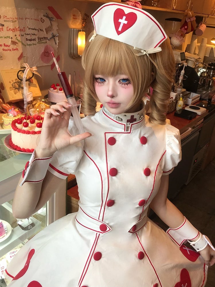 White Pink Blue Black / Nurse Hat