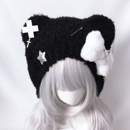Options Beanie Ears Bone with 2 Knit Cross Bear Details
