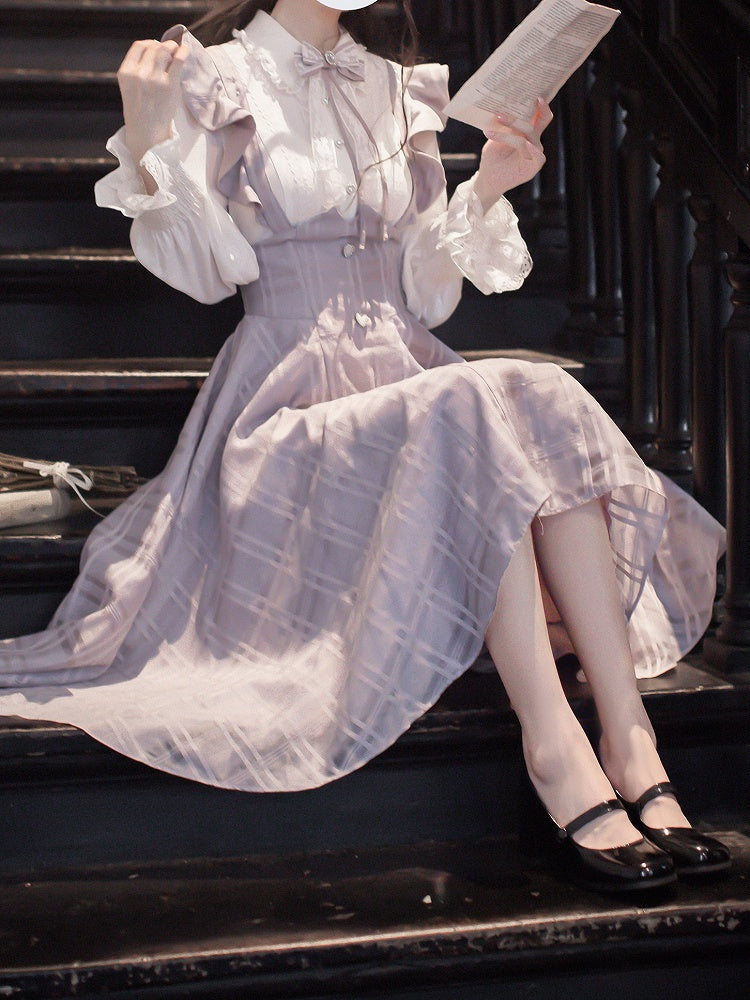 Sleeve Blouse Kei with Ruffled and Placket Long Sweetheart Jirai White Buttons