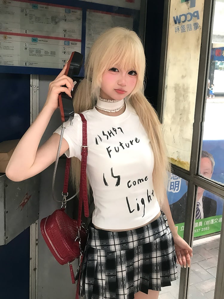 黒と白のチェック柄JK制服プリーツスカート