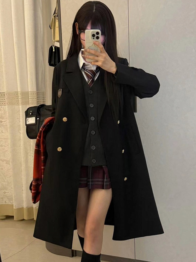 Badge Uniform Decorated Black JK Version Thicken Coat