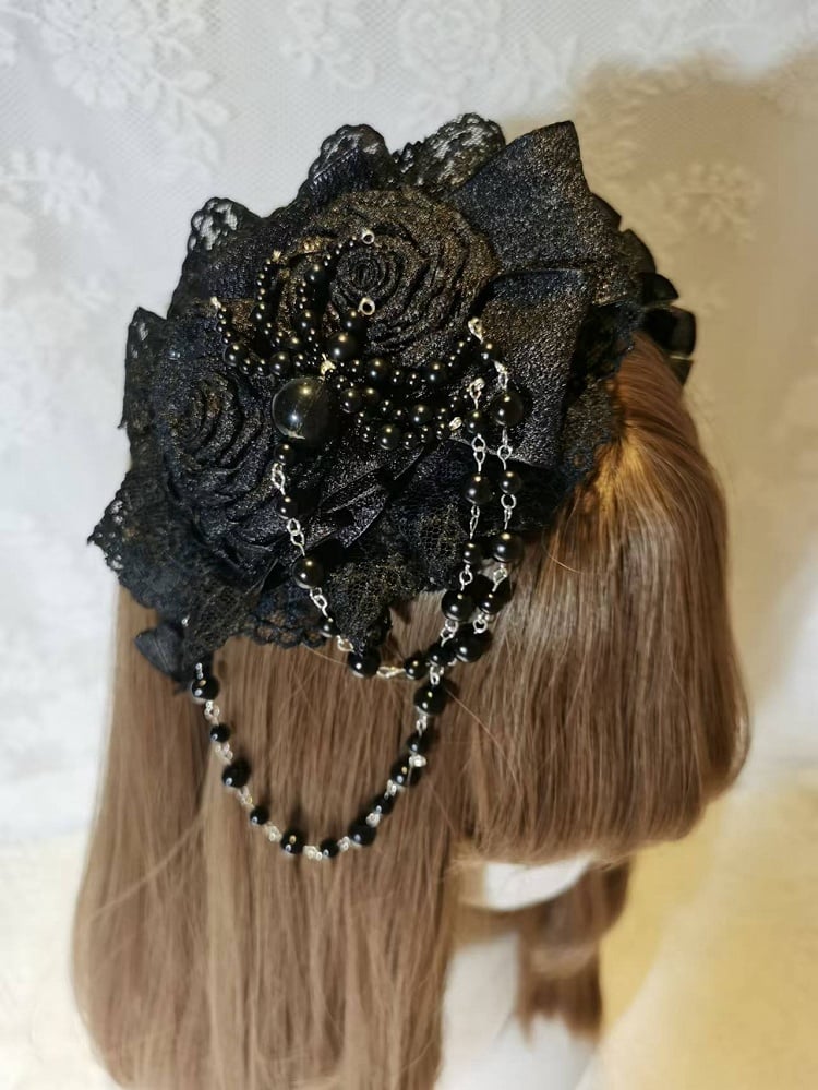 KC Spider Black Beaded Flower Decoration White / and