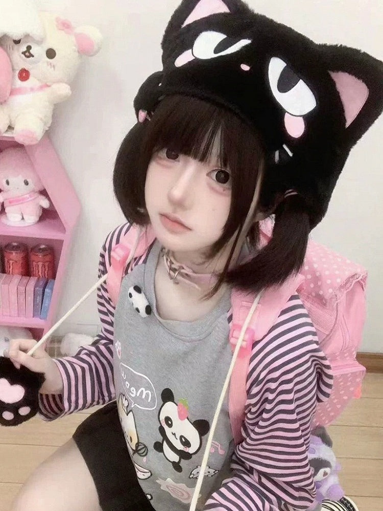Black Kawaii Plush Cat Design Hat - Magic Diary