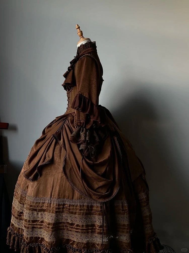 Lolita Brown Bust with Under Waist Embroidery Dress Detail Gothic Boned