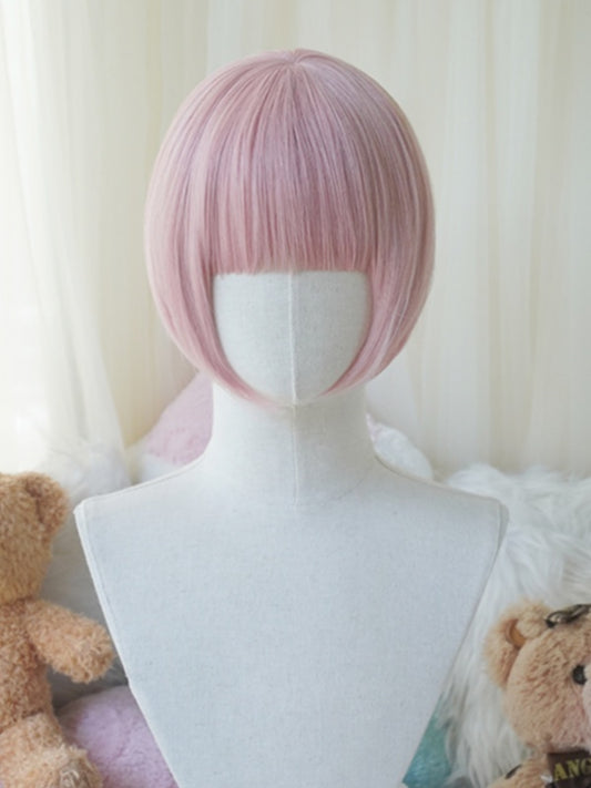Rosa Bob-Schnitt-Kurzperücke mit vollem Pony