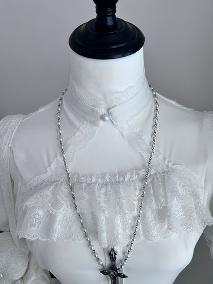 Collar Style Cross with All-White Zipper Maxi Dress Decorative Mandarin Pure