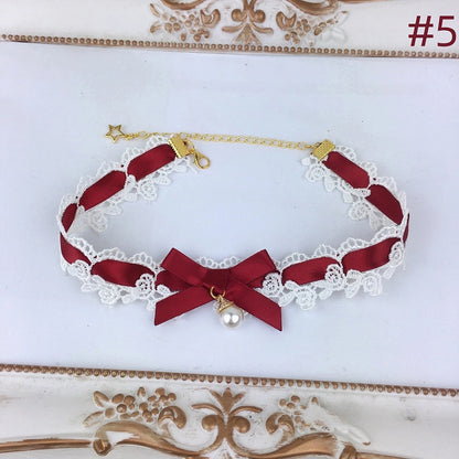 Color Bow Necklace Lace Choker Options) (Multiple