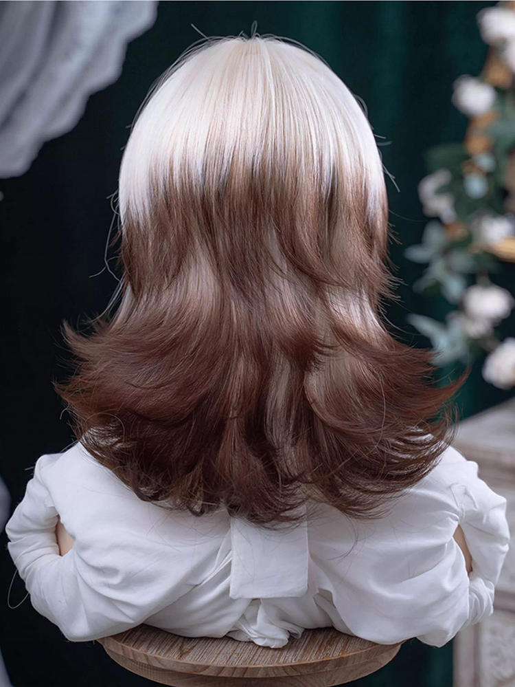 Ombre Brown 43CM Short Wig With Color Length Hair Ouji Bangs Air White And