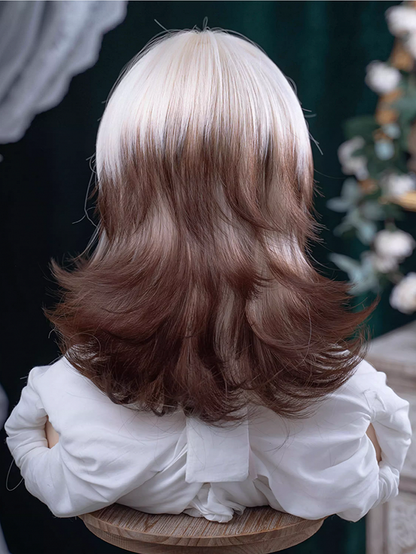 Ombre Brown 43CM Short Wig With Color Length Hair Ouji Bangs Air White And
