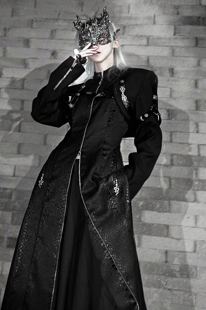 Coat Two-Piece Snakeskin-grain Unisex False Long Style - Gtohic Design Black