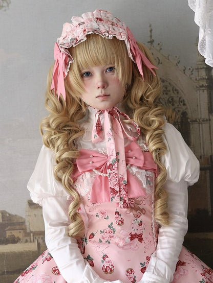 Sweet Pink/White Hairband Pink Print Floral Lolita