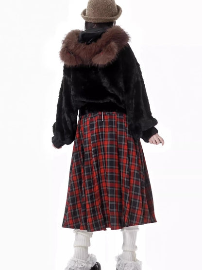 レッドハートバックルチェック柄プリーツスカート