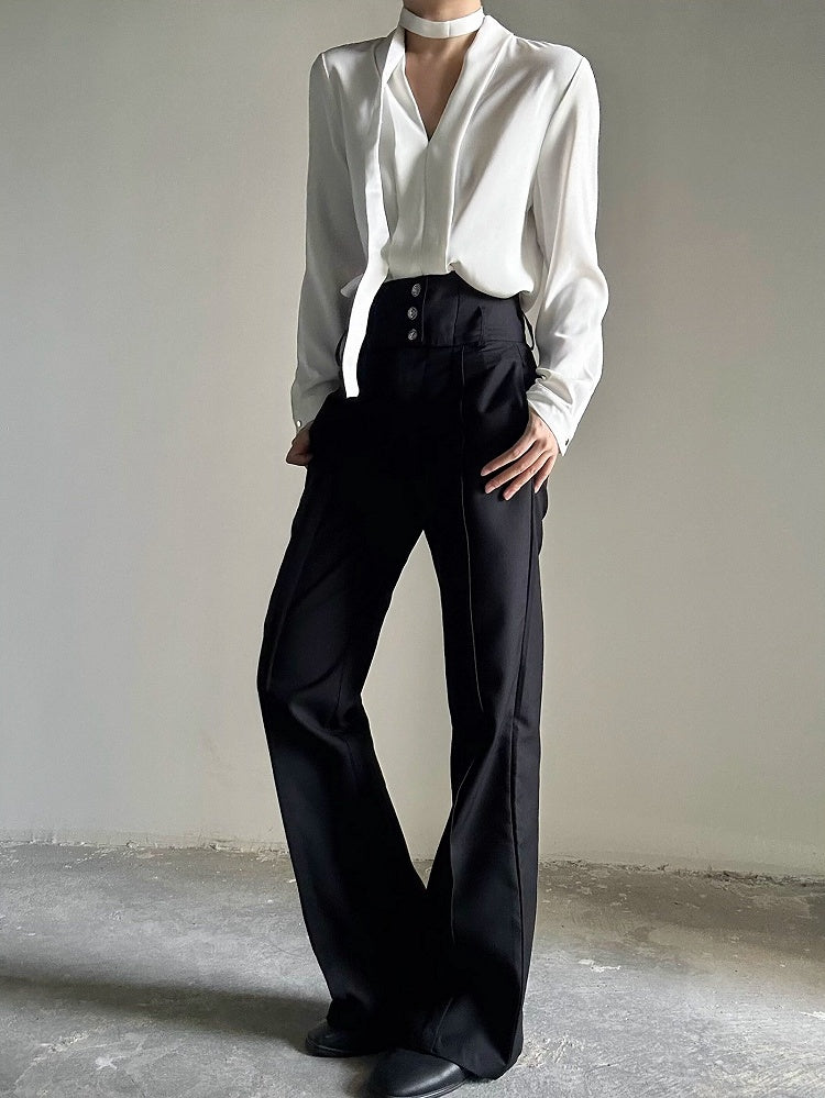 Prince White Charm V-Neck Chain Blouse + Cravat Button Cuffs Scarf Brooch with and