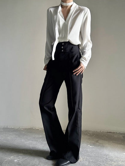 Prince White Charm V-Neck Chain Blouse + Cravat Button Cuffs Scarf Brooch with and