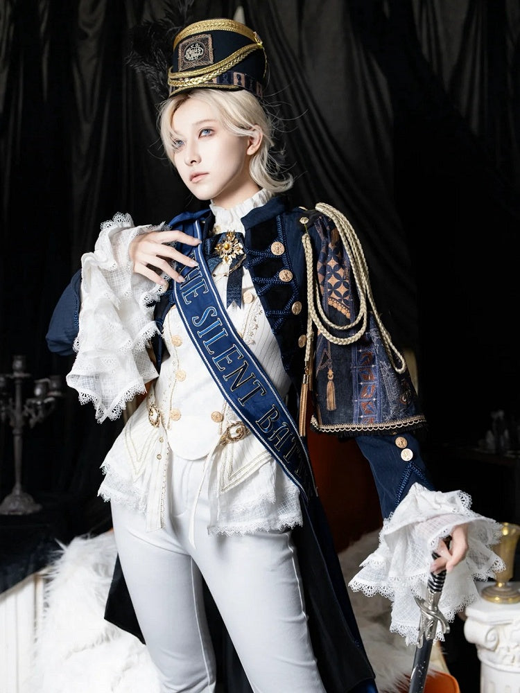 Dark Blue Detachable One-Shoulder Cape Coat