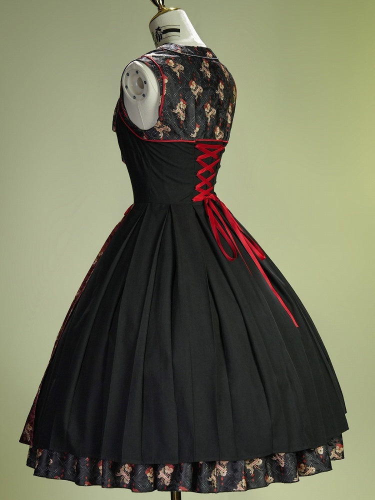 Retro Floral Print Lolita JSK with Layered Skirt - Neoludwig