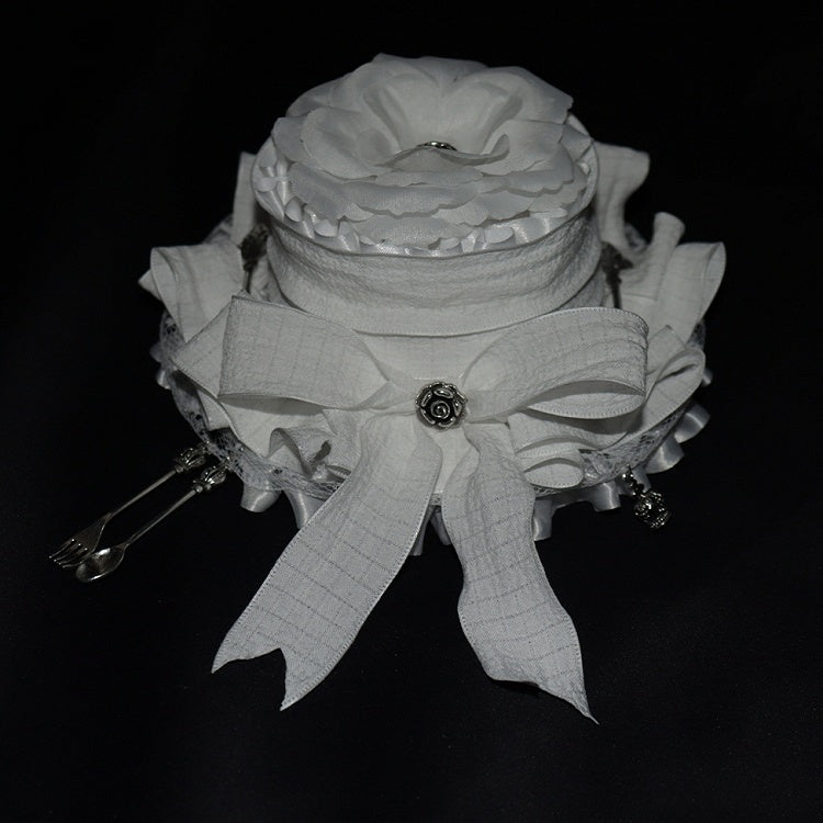 Trim And Decorated Lace Crown White Fork Hat Mini Bowknot Design Scoop