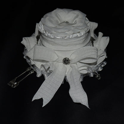 Trim And Decorated Lace Crown White Fork Hat Mini Bowknot Design Scoop