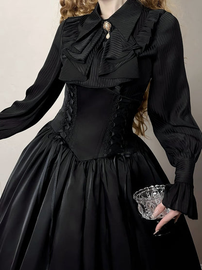 Black Elegant High Waist Boned Skirt Super Reversible Lolita