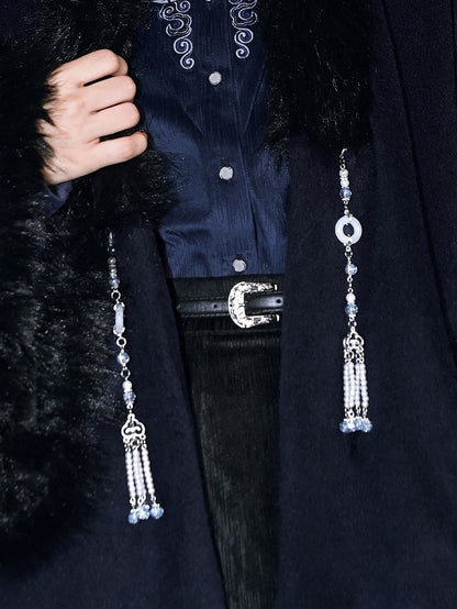 Beaded Chinese Chain White Tassel Style Design Accents - with Ring