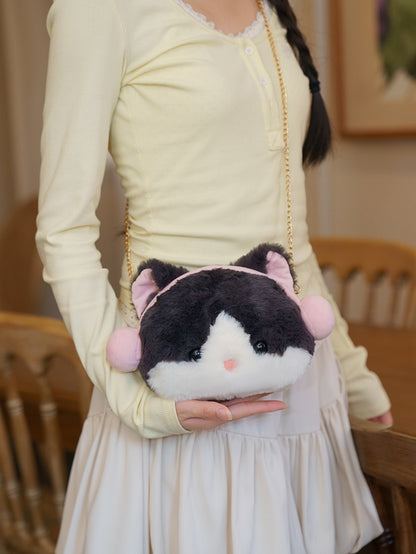 ピンクグレーの刺繍ハートとスエード、バックパック文字のぬいぐるみキティ取り外し可能