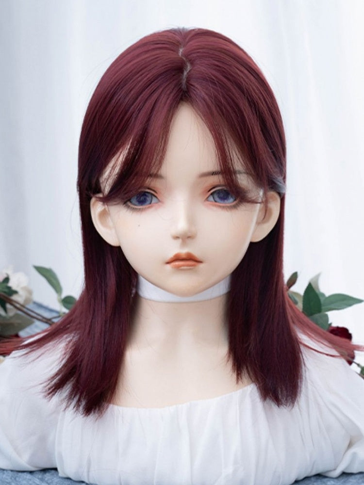 赤みがかった茶色のストレート合成ウィッグ（前髪付き）