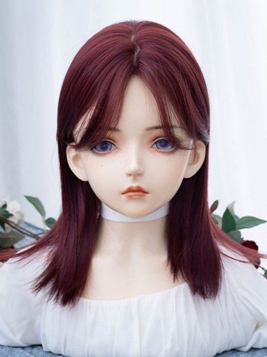 赤みがかった茶色のストレート合成ウィッグ（前髪付き）