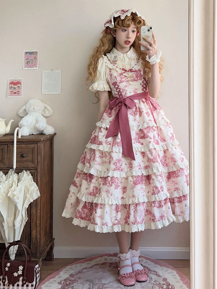 Grapes Detachable Jumper Lolita Skirt Print Pink Hem