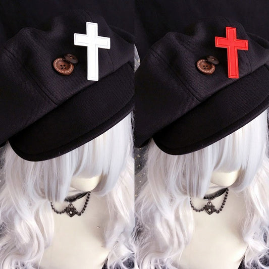 Cross Decorated Black Beret with