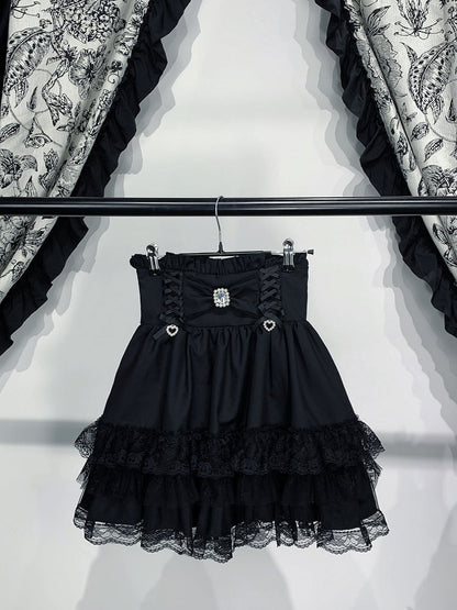 Bow Colors 3 Trim Kei Rhinestone with Decor Jirai Lace Skirt