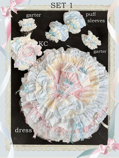 Pink and Blue Sweet Princess Puffy Tiered Ruffle Skirt Boning Dress