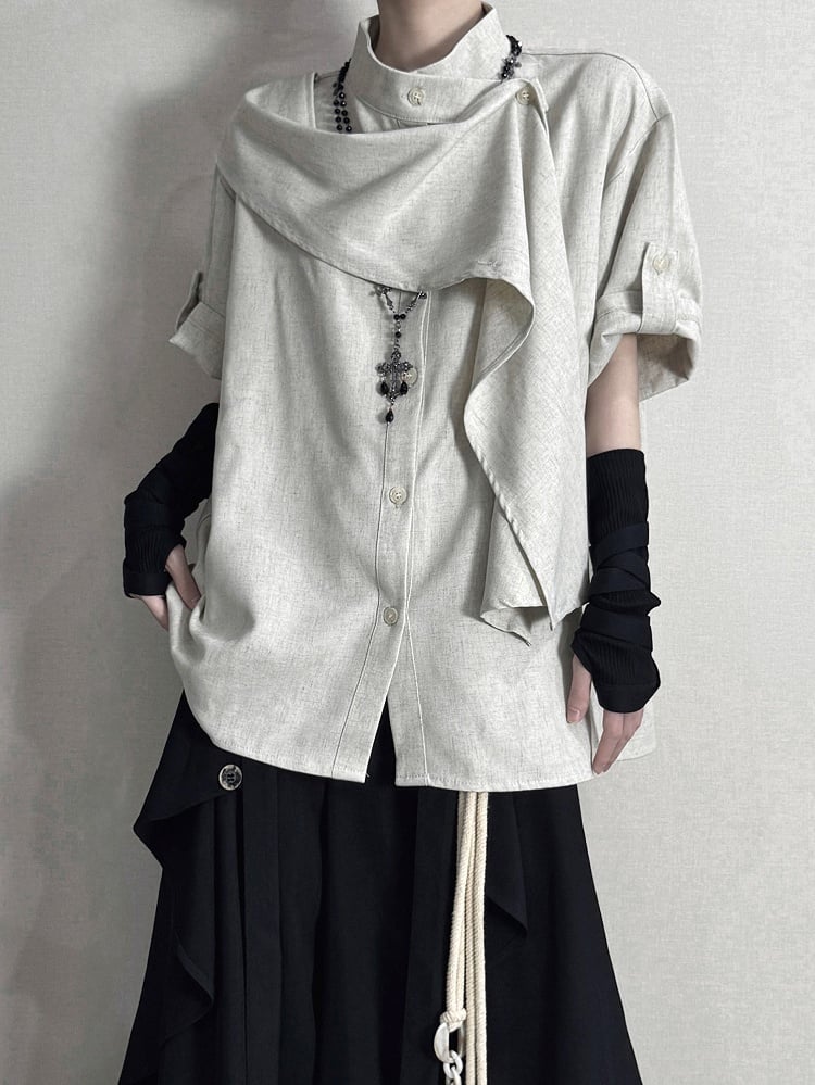 and Belt Short Collar Lace-up with Green Shirt Light Sleeve Mandarin Black Corset Design